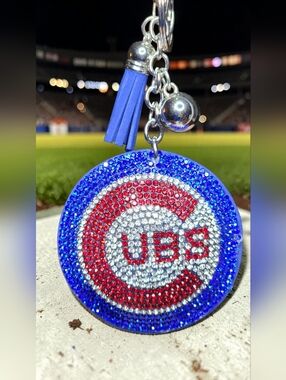 Custom Chicago Cubs "Bling" / Bedazzled Rhinestone Keychain Or Charm
